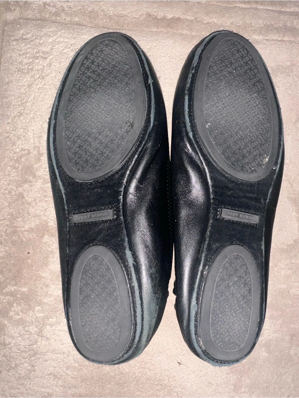 Tory Burch Black Leather Logo Ballet Flats